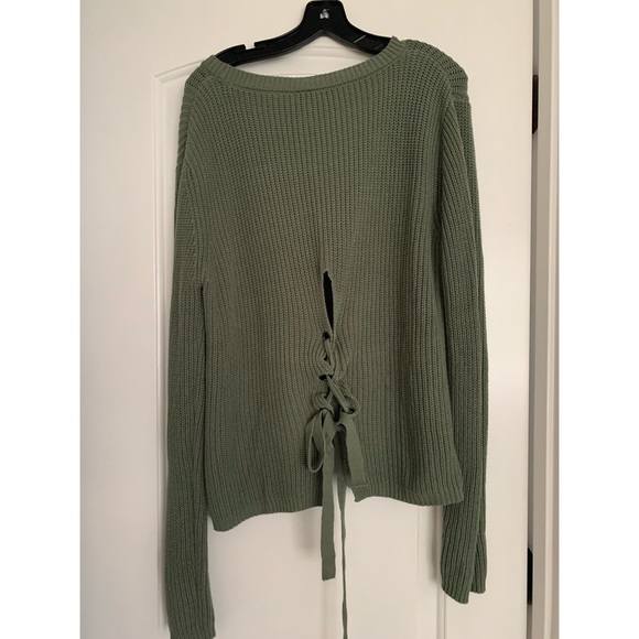 Army Green Sweater with Back tie detail - Picture 2 of 3